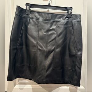 LOFT Black Leather Skirt with Pockets